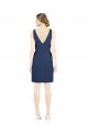 Sleeveless V-Neck Satin Dark Navy Knee Length Evening Gown / Bridesmaid Dress London