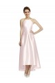 Sleeveless Halter Neck Satin Pink Long High Low Bridesmaid Dress London