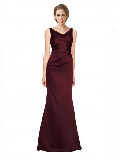Sleeveless V-Neck Satin Burgundy Long Black Tie Evening Gown / Prom Dress / Bridesmaid Dress London
