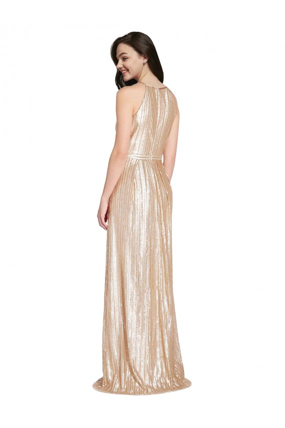 Sleeveless High Neck Sequin Gold Long Formal Evening Gown / Prom Dress / Bridesmaid Dress London