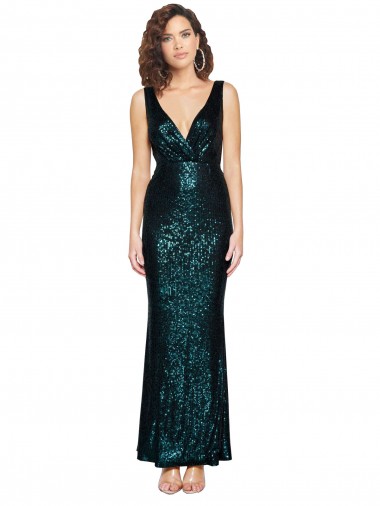 Sleeveless V-Neck Sequin Dark Green Long Bridesmaid Dress / Evening Dress London