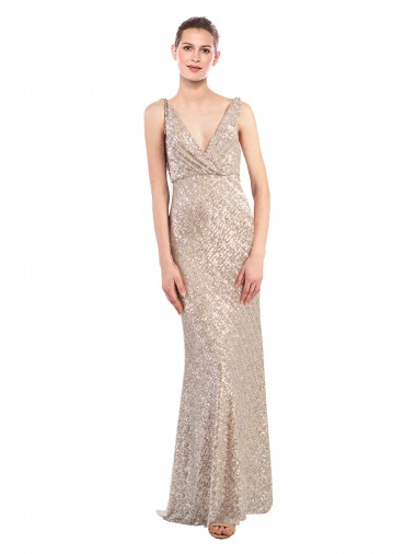 Sleeveless V-Neck Sequin & Sparkling Sequin Silver Long Formal Evening Gown / Prom Dress / Bridesmaid Dress London