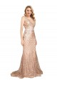 Sleeveless V-Neck Sequin & Sparkling Sequin Rose Gold Long Formal Plus Size Evening Gown / Prom Dress / Bridesmaid Dress London