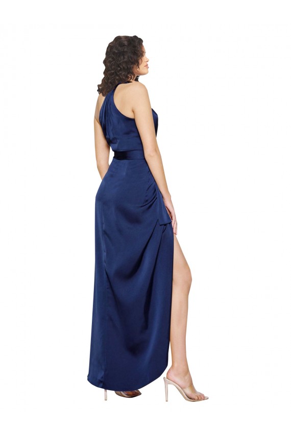 Sleeveless High Neck Silk like Satin Sapphire Long High Low Evening Gown / Prom Dress / Bridesmaid Dress London