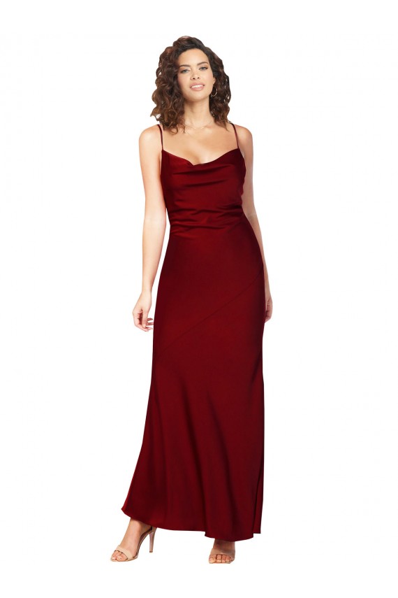 Sleeveless Cowl Neck Silk like Satin Burgundy Long Black Tie Evening Gown / Prom Dress / Bridesmaid Dress London