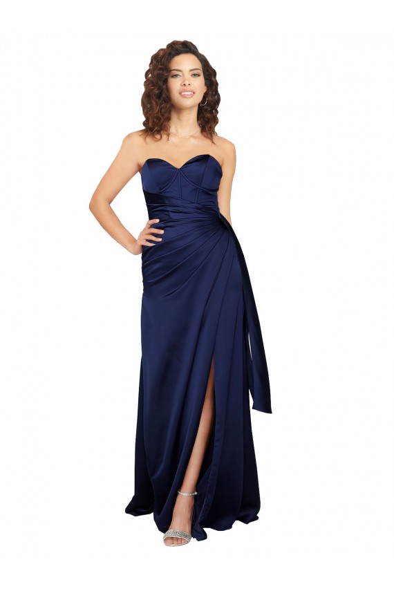 Sleeveless Strapless Silk like Satin Sapphire Long Formal Evening Gown / Prom Dress / Bridesmaid Dress London