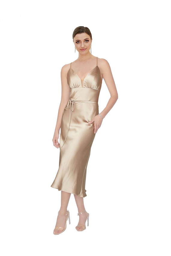 Sleeveless V-Neck Silk like Satin Midi Length Formal Evening Gown / Prom Dress / Bridesmaid Dress London