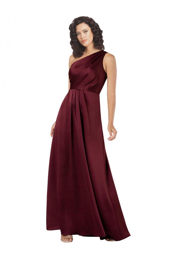 Sleeveless One Shoulder Silk like Satin Burgundy Long Formal Evening Gown / Prom Dress / Bridesmaid Dress London