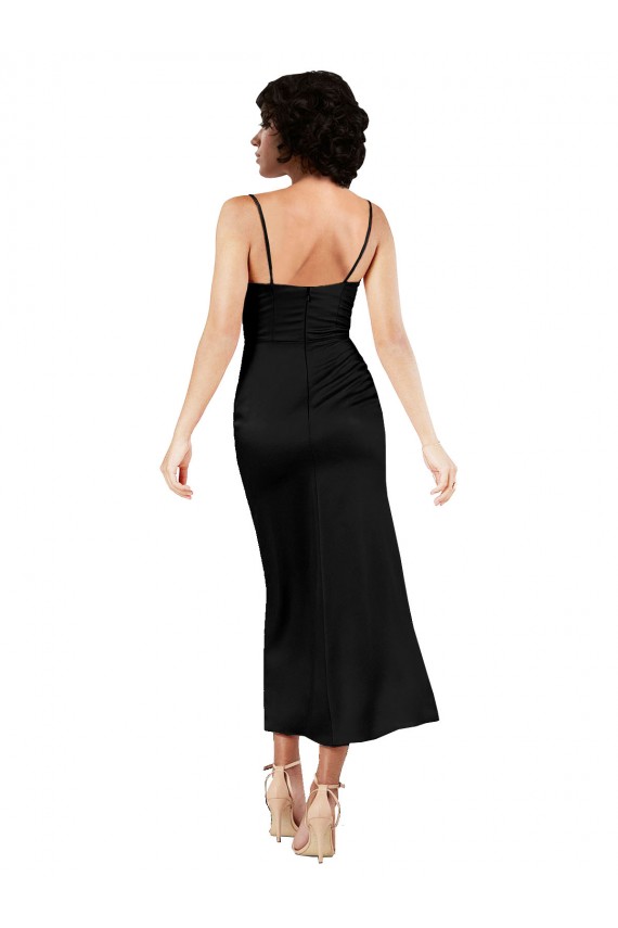 Sleeveless Cowl Neck Silk like Satin Black Tea Length Formal Evening Gown / Prom Dress / Bridesmaid Dress London