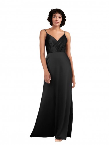 Sleeveless V-Neck Silk like Satin Black Column Long Formal Evening Gown / Prom Dress / Bridesmaid Dress London