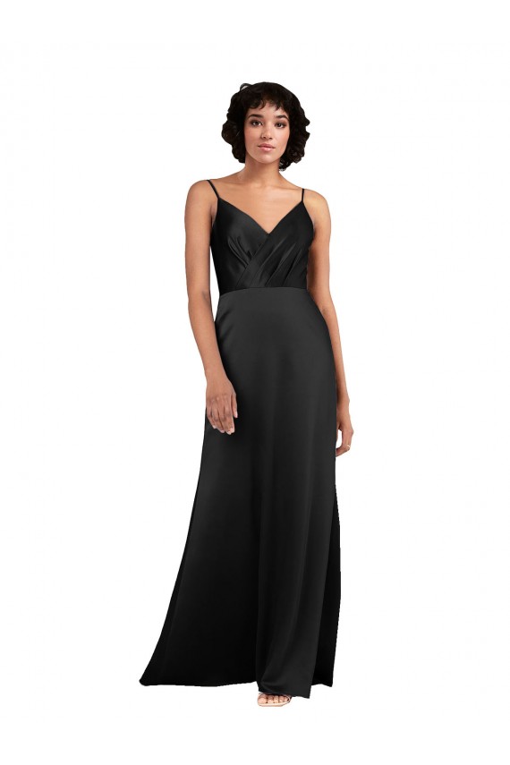 Sleeveless V-Neck Silk like Satin Black Column Long Formal Evening Gown / Prom Dress / Bridesmaid Dress London