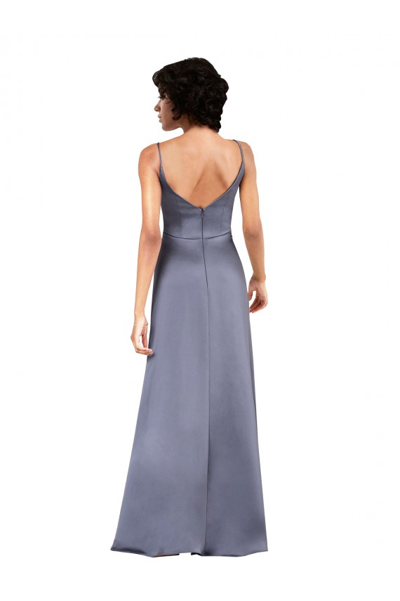 Sleeveless V-Neck Silk like Satin Black Column Long Formal Evening Gown / Prom Dress / Bridesmaid Dress London