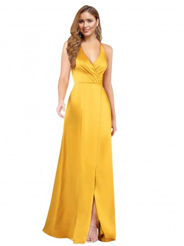 Sleeveless V-Neck Silk like Satin Long Formal Dress / Bridesmaid Dress London