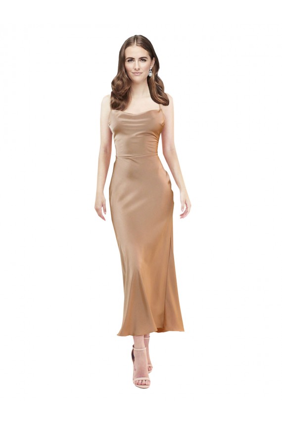 Sleeveless Cowl Neck Silk like Satin Rose Gold Midi Length Formal Evening Gown / Prom Dress / Bridesmaid Dress London