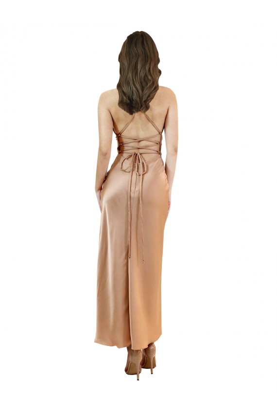 Sleeveless Cowl Neck Silk like Satin Rose Gold Midi Length Formal Evening Gown / Prom Dress / Bridesmaid Dress London