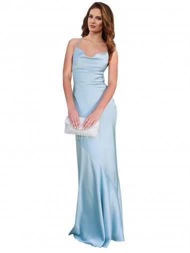 Sleeveless Cowl Neck Silk like Satin Light Sky Blue Long Formal Evening Gown / Prom Dress / Bridesmaid Dress London
