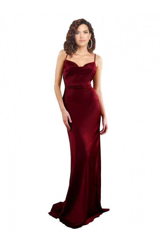 Sleeveless Cowl Neck Silk like Satin Burgundy Long Formal Evening Gown / Prom Dress / Bridesmaid Dress London