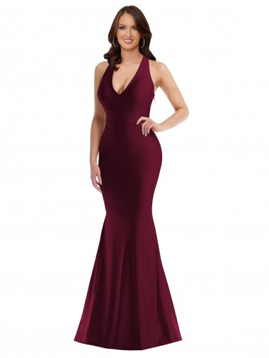 Sleeveless V-Neck Silk like Satin Burgundy Long Formal Plus Size Evening Gown / Prom Dress / Bridesmaid Dress London