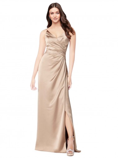 Sleeveless V-Neck Silk like Satin Champagne Pink Long Formal Evening Gown / Prom Dress / Bridesmaid Dress London