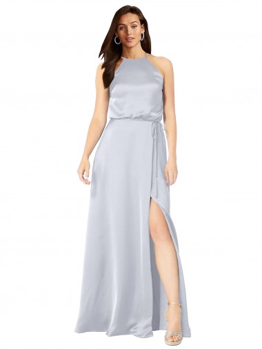 Sleeveless Halter Neck Silk like Satin Fog Long Formal Evening Gown / Bridesmaid Dress London