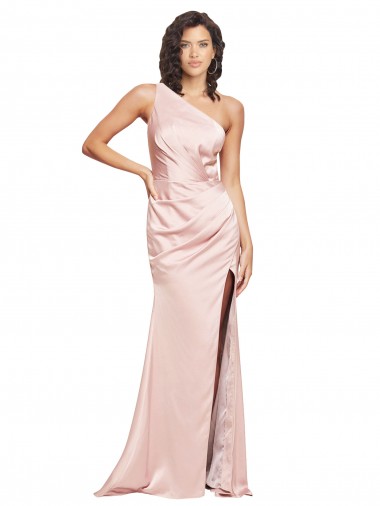 Sleeveless One Shoulder Silk like Satin Pink Long Formal Evening Gown / Prom Dress / Bridesmaid Dress London