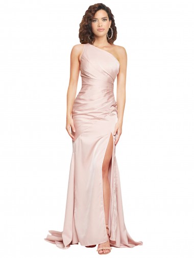 Sleeveless One Shoulder Silk like Satin Pink Long Black Tie Evening Dress / Prom Dress / Bridesmaid Dress London