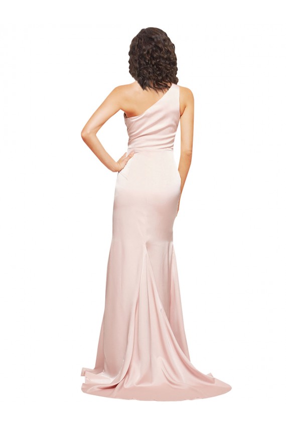 Sleeveless One Shoulder Silk like Satin Pink Long Black Tie Evening Dress / Prom Dress / Bridesmaid Dress London