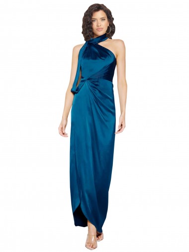 Sleeveless High Neck Silk like Satin Peacock Blue Long Formal Evening Gown / Prom Dress / Bridesmaid Dress London
