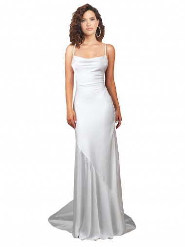 Sleeveless Cowl Neck Silk like Satin White Sweep Train Beach Wedding Dress London