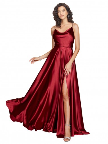 Sleeveless Cowl Neck Silk like Satin Burgundy Long Black Tie Evening Dress / Prom Dress / Bridesmaid Dress London