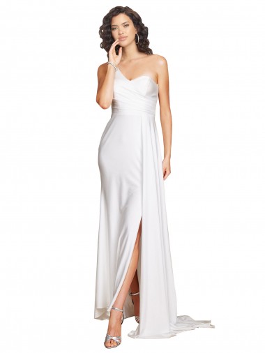 Sleeveless One Shoulder Silk like Satin White Long Wedding Dress London