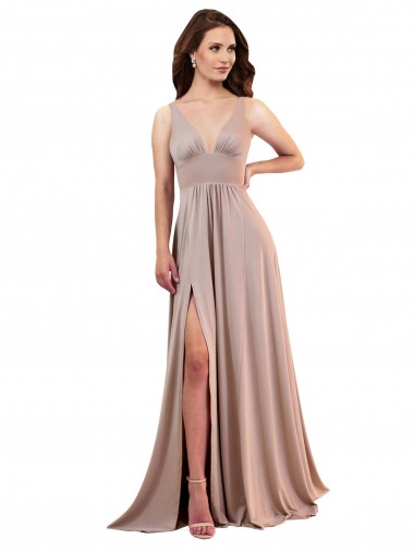 Sleeveless V-Neck Spandex Dusty Pink Long Black Tie Evening Gown / Prom Dress / Bridesmaid Dress London