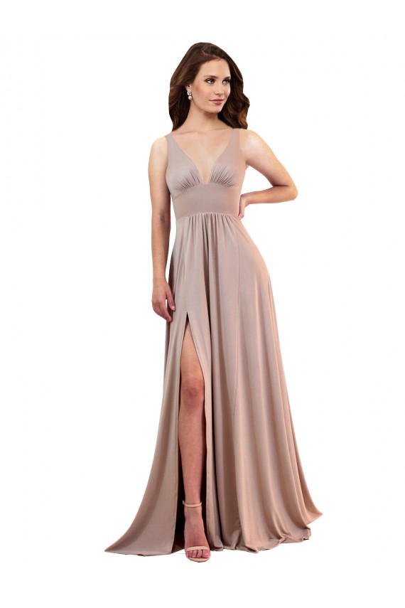 Sleeveless V-Neck Spandex Dusty Pink Long Black Tie Evening Gown / Prom Dress / Bridesmaid Dress London
