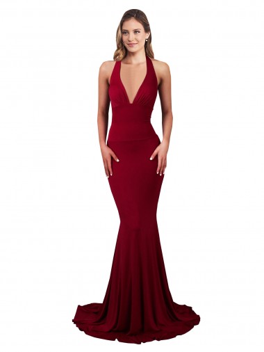 Sleeveless V-Neck Spandex Burgundy Long Formal Evening Gown / Prom Dress / Bridesmaid Dress London