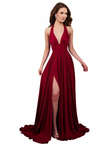 Sleeveless V-Neck Spandex Burgundy Long Black Tie Evening Gown / Prom Dress / Bridesmaid Dress London