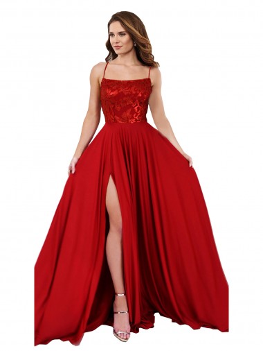 Sleeveless Square Neck Spandex & Lace Red Long Semi Formal Evening Dress / Prom Dress / Bridesmaid Dress London