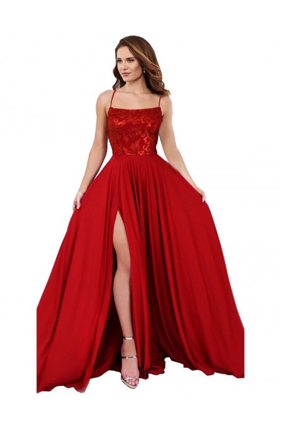 Sleeveless Square Neck Spandex & Lace Red Long Semi Formal Evening Dress / Prom Dress / Bridesmaid Dress London