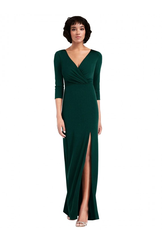 Long Sleeves V-Neck Spandex Dark Green Long Formal Evening Gown / Prom Dress / Bridesmaid Dress London