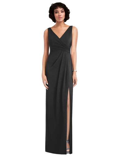 Sleeveless V-Neck Spandex Black Sheath Long Formal Evening Gown / Prom Dress / Bridesmaid Dress London
