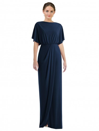 Short Sleeves Bateau Neck Spandex Dark Navy Long Semi Formal Evening Dress / Prom Dress / Bridesmaid Dress London