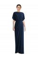 Short Sleeves Bateau Neck Spandex Dark Navy Long Semi Formal Evening Dress / Prom Dress / Bridesmaid Dress London