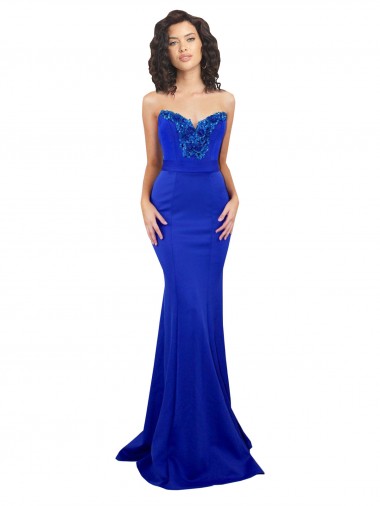 Sleeveless High Neck Stretch Crepe Royal Blue Long Formal Evening Gown / Prom Dress / Bridesmaid Dress London