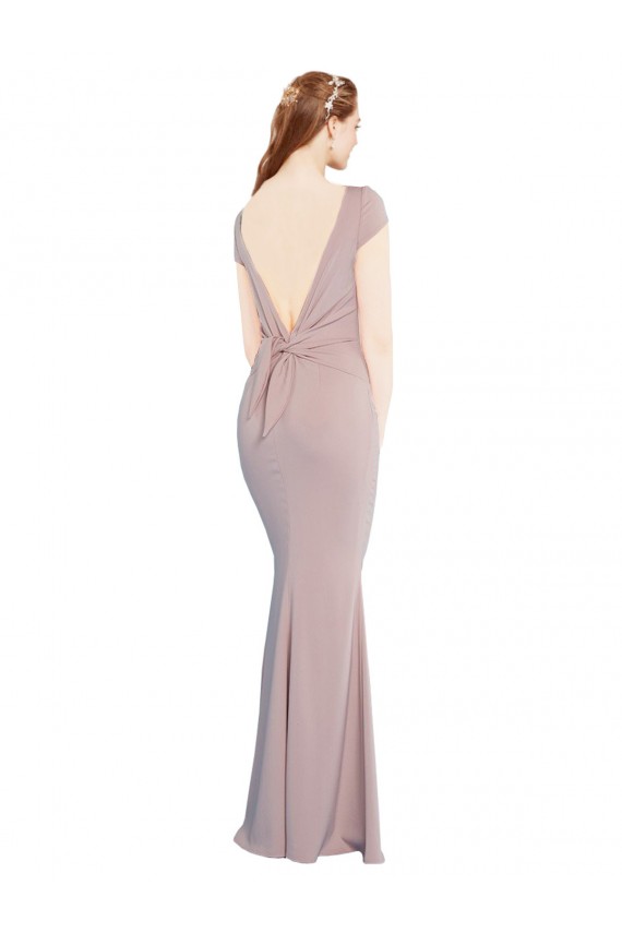 Cap Sleeves Boat Neck Stretch Crepe Dusty Pink Long Formal Evening Gown / Prom Dress / Bridesmaid Dress London
