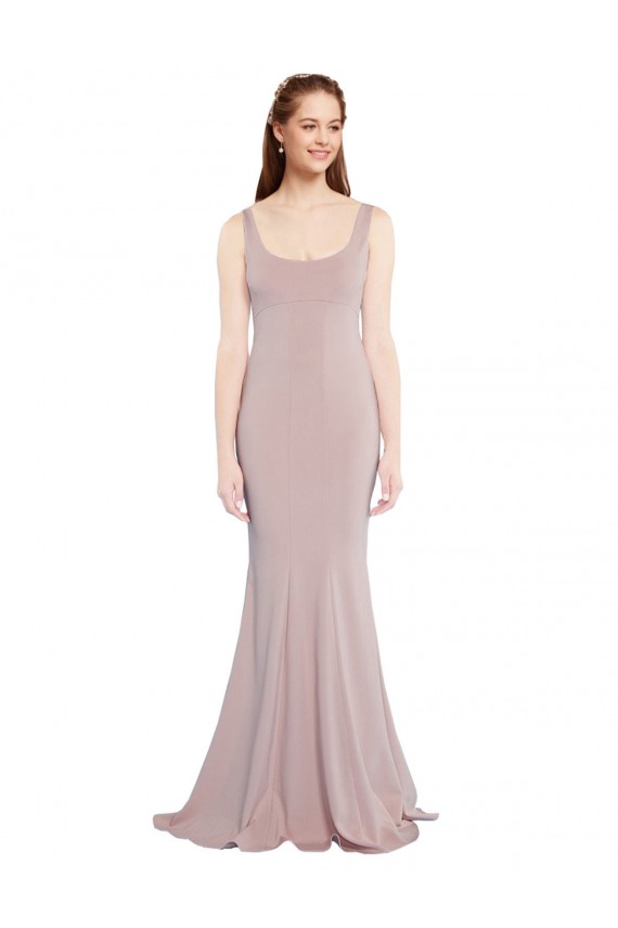 Cap Sleeves Scoop Neck Stretch Crepe Dusty Pink Long Formal Evening Gown / Prom Dress / Bridesmaid Dress London