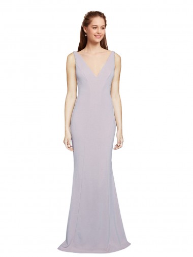 Sleeveless V-Neck Stretch Crepe Arctic Lilac Long Formal Evening Gown / Prom Dress / Bridesmaid Dress London
