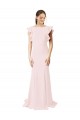 Ruffle Sleeves Jewel Neck Stretch Crepe Pink Sweep Train Black Tie Prom Dress / Bridesmaid Dress London
