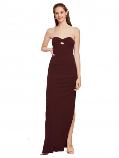 Sleeveless Strapless Stretch Crepe Burgundy Gold Long Formal Evening Gown / Prom Dress / Bridesmaid Dress London