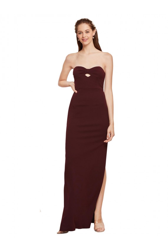 Sleeveless Strapless Stretch Crepe Burgundy Gold Long Formal Evening Gown / Prom Dress / Bridesmaid Dress London