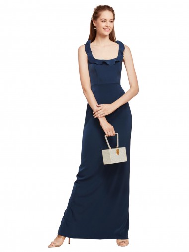 Sleeveless Scoop Neck Stretch Crepe Dark Navy Long Formal Evening Gown / Prom Dress / Bridesmaid Dress London