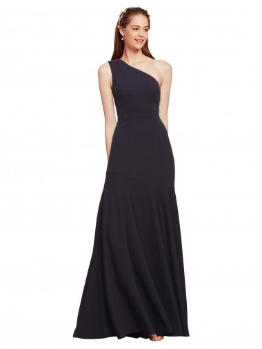 Sleeveless One Shoulder Stretch Crepe Dark Navy A-Line Long Formal Evening Gown / Prom Dress / Bridesmaid Dress London